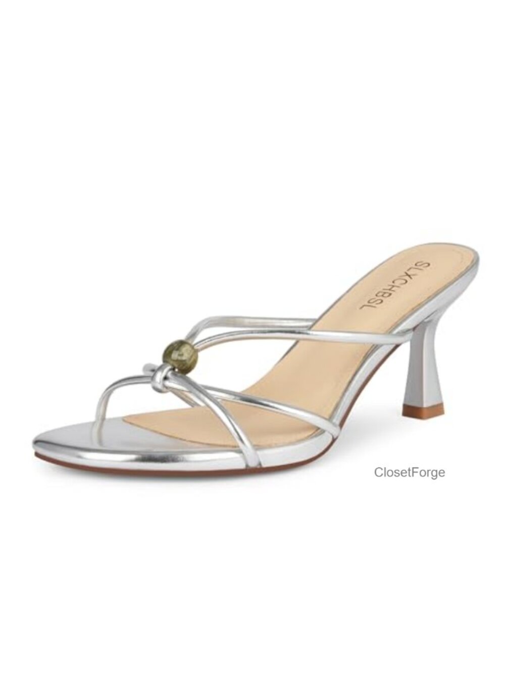 Beaded Kitten Heels Slip On Open Toe Sandals Women's Strappy Low Heel Mules